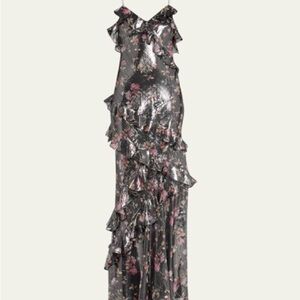 LoveShackFancy Asymmetrical Floral Dress - Black and Pink
